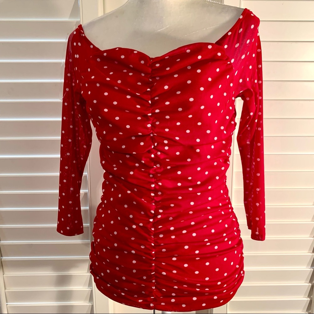 NWOT Boston Proper Polka Dot Shirred Top